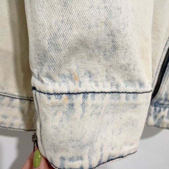 Somedays Lovin Acid Wash Faux Fur Patchwork Asymmetric Zip Closure & Pockets S - Picture 4 of 12